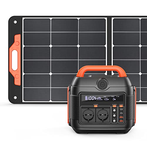 SANFOU 576Wh Tragbare Powerstation mit 100W Solarpanels, Solargenerator mit 600W (Spitze 1200W) AC 230V 50Hz, Reine Sinuswelle, Mobile Stromversorgung für Outdoor, Camping