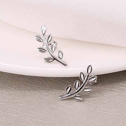 Cute Leaf Stud 925 Sterling Silver Earrings for Women Hypoallergenic 14K Gold Plated Small Olive Leaves Branch Cartilage Ear Climbers Studs Fashion Minimalist Prom Jewelry4
