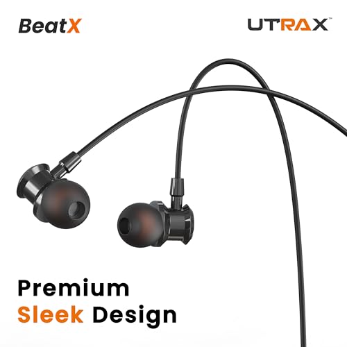 Image of UTRAX BeatX Type-C Wired Earphones with Mic | 14.2mm Driver, High Bass Stereo Sound | Magnetic Metal Earbuds | 1.2M TPE Anti-Tangle Cable | USB-C Earphones for Android Devices | Black