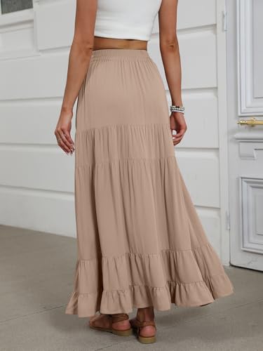 Image of ANRABESS Womens Maxi Skirt Elastic High Waist Swing Tiered A-line Flowy Pleated Boho Beach Vacation Long Skirts