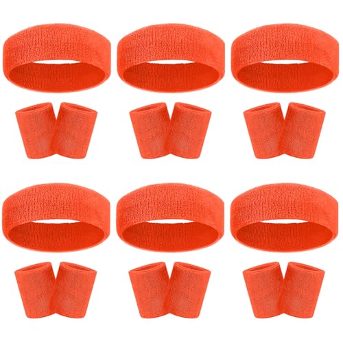 Image of 18 Pcs Sweatbands Headband Wristband Set Colorful Striped Terry Cloth Sports Athletic Gym 80s Sweat Headbands