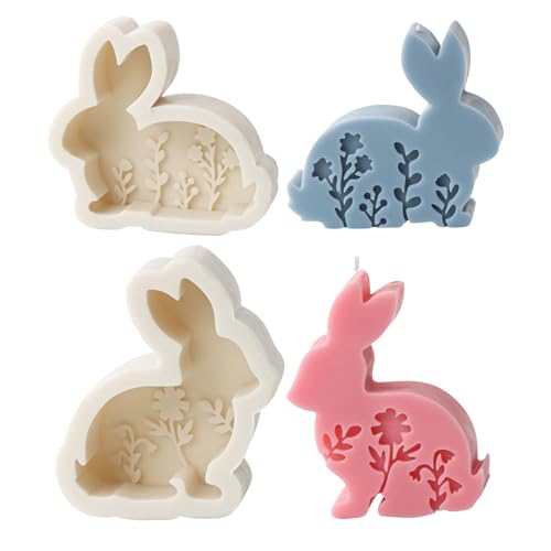 Ginddy Moldes de Silicona para Pascua,2 PCS Velas de Pascua en 3D,Molde de Vela de Conejo para Hacer Vela Moldes de Silicona de Conejo para Velas de Bricolaje Decoración de Pascua