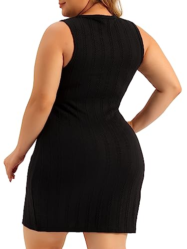 Image of Agnes Orinda Plus Size Sweater Dresses for Women Sleeveless Ribbed Knit Casual Bodycon Pencil Mini Tank Dress