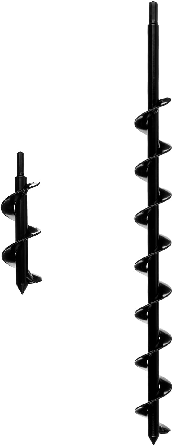 Power Planter Flower Planting Auger & Grass Plug Tool - 2"x7" Long - 3/8" Non-Slip Hex Drive | Termite & Tree Auger 2"x24" - 1/2" Non-Slip Hex Drive - Heavy Duty - Bundle