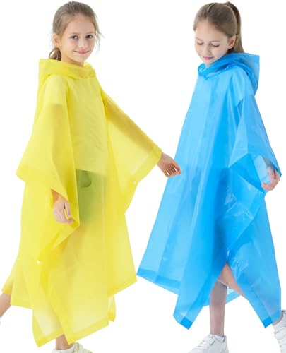 Image of Rain Poncho for Kids(2 Pack) Waterproof Reusable EVA Raincoat One Size Rain Jackets for Children,Boys and Girls