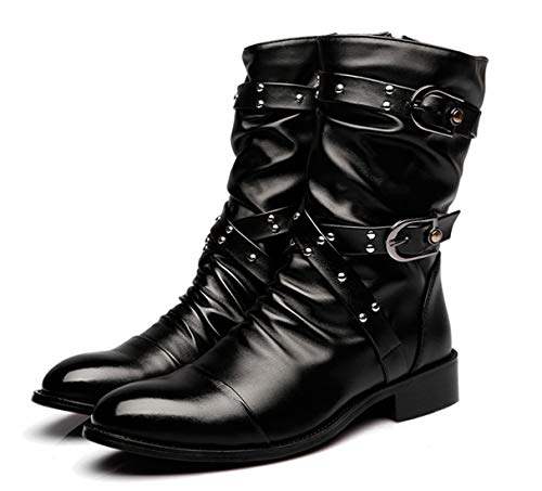 Santimon Men's Western Boots, Double Buckle, Rivet, Costume Shoes, Black3