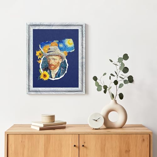 Image of 11x14 Picture Frame in Blue, White, and Black Mixed Texture. Modern Art Style Curved Wide Edges, Engineered Wood Photo Frame 11 x 14 inches for Table or Wall Decor.