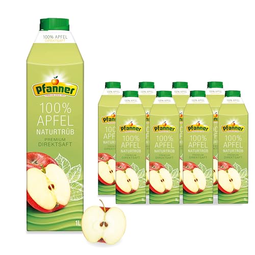 Pfanner 100% Apfel Direktsaft naturtrüb (8 x 1 l) Saft aus direkt gepressten Äpfeln Fruchtsaft ohne Zuckerzusatz - im Vorratspack