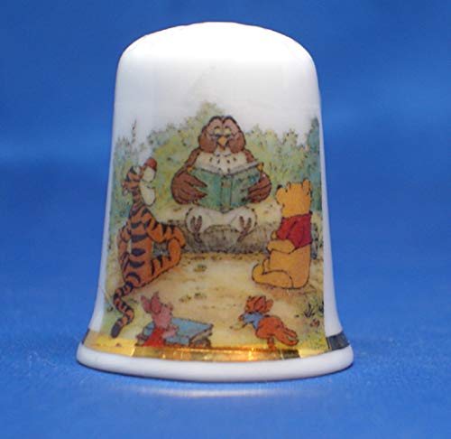 Porcelain China Collectable Thimble - Winnie The Pooh Owls Lesson Box