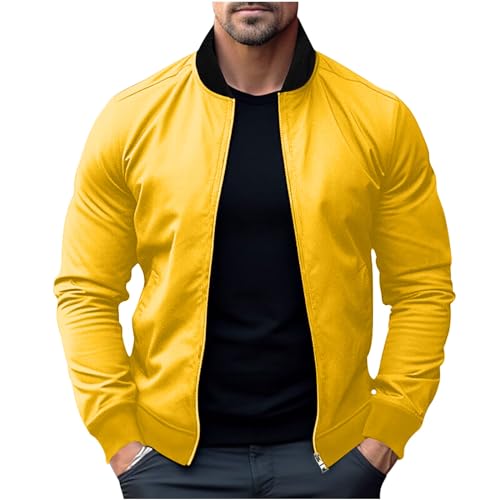 Men's Bomber Jacket Lightweight Casual Spring Fall Windbreaker Fashion Stylish Zip Up Stand Collar Coat With Pocket