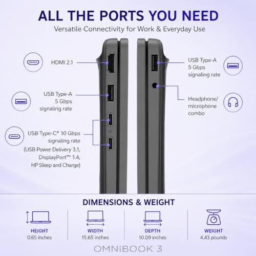 Image of HP OmniBook 3 Business Laptop, 2026 Edition, 17.3 inch FHD IPS Micro-Edge Display, Intel Core Ultra 7, 16GB DDR5 RAM, 1TB PCIe SSD, Backlit Keyboard, Wi-Fi 7, Thin & Lightweight, Windows 11