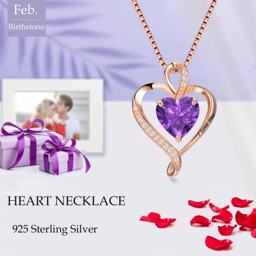 Lavumo Heart Necklaces For Women 925 Sterling Silver Pendant Jewelry Necklace Silver Rose Gold Love Birthstone Necklace For Her Girlfriend Wife Valentines Day Birthday Women Jewelry Gifts 18"+2" #TOP1