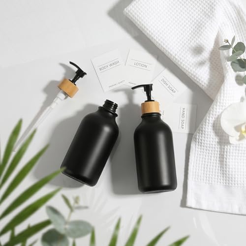 Image of KASUNTING Black Soap Dispenser, 4 Pack Hand Soap Dispenser Bathroom with Bamboo Pump,17 Fl Oz Plastic Hand and Dish Dispenser Set for Kitchen, Refillable Liquid Soap and Lotion Dispensers Bottle