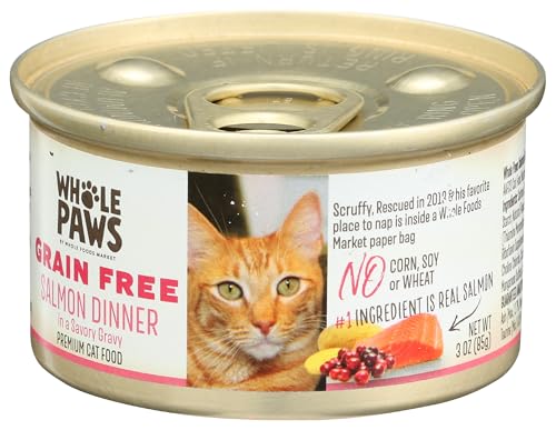 Image of Whole Paws, Grain-Free Wet Cat Food, Salmon Dinner Shredded in Savory Gravy, 3 Ounce