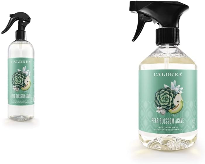 Caldrea Linen and Room Spray, Pear Blossom Agave, 16 oz and Caldrea Pear Blossom Agave Countertop Spray Surface Cleaner 16 oz