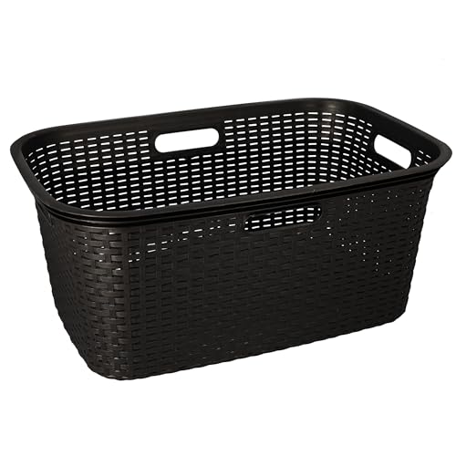 HRB Wäschekorb Plastik Rattan Optik, 40 L Wäsche Box Volumen, Wäschesammler mit 58,5 x 39 x 26 cm Außenmaß, Wäsche Sortierer groß, Aufbewahrungskorb (1, Schwarz) HRB Wäschekorb Plastik Rattan Optik, 40 L Wäsche Box Volumen, Wäschesammler mit 58,5 x 39 x 26 cm Außenmaß, Wäsche Sortierer groß, Aufbewahrungskorb (1, Schwarz)