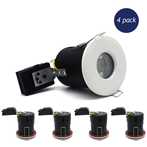 Sanlumia fuego clasificado (90 minutos) downlight, LED GU10 compatible con cuerpo de acero de fundición, Foco empotrable para techo, 220V, IP65 BAÑO dormitorio cocina, blanco, 4 unidades