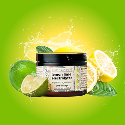 Image of Santa Cruz Paleo Electrolyte Powder, Lemon Lime Flavor, Sugar Free Hydration Drink Mix with Himalayan Pink Salt, Sea Salt, Magnesium Glycinate, Potassium Chloride, Sweetened with Stevia, 30 Servings