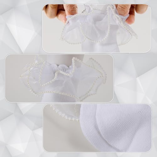 3 Pack Girls Frilly Ruffle Socks Cute Pearls Double Lace Sock,Turn Cuff Princess Dress Cotton Sock for Little Girls3