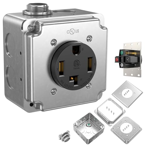 NEMA 14-30R 220V Outlet Box Installation Kit ETL 30A 4-Prong Dryer Receptacle UL 4 2-Gang Metal Electrical Box Plaster Ring Surface Flush Mount Exposed Work Cover Faceplate Clamp Connector