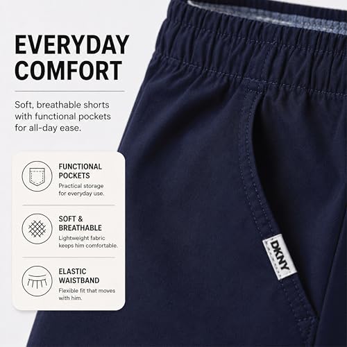 Image of DKNY Boys Shorts Set - 2 Piece Short Sleeve Collared Button Down Shirt and Matching Shorts for Boys (Sizes: 8-12)