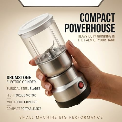 Image of Drumstone Big Electric Grinder for Kitchen | Heavy Duty Multipurpose Dry Grinder with Stainless Steel Blades & Powerful Motor | Spice, Masala, Coffee Bean & Grain Grinding Machine | Silver