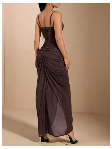 Image of Floerns Women's Ruffle Ruched Cami Dress Draped Split Elegant Bodycon Maxi Dresses
