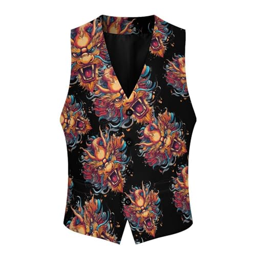 Chinese Dragon Men's Suit Vests Dress Vest V-Neck Waistcoat Slim Business Formal with Pocket4