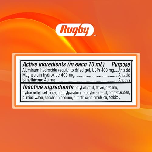 Rugby Regular Strength Antacid Liquid, Relief for Heartburn, Acid Indigestion, Sour Stomach, Pressure and Bloating, and Gas - Original Flavor, 12 Fl Oz (355 mL)