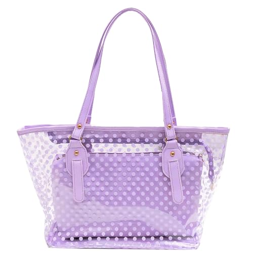 AIBILIEI Women's Clear Tote Bags PVC waterproof Multi-Use Shoulder bag Handbag Beach bag Shopping Bag（purple）, Clear, 15.7 X 3.9 X 11 Inches