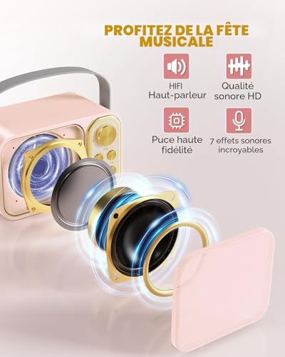 Machine de Karaoké avec 2 Micro sans Fil, Haut-Parleur Bluetooth Portable, Dispose 7 Effets Sonores, pour Fête et Voyage – vue 3