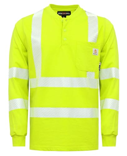BOCOMAL FR Shirts High Visibility/Hi Vis Reflective Flame Resistant/Fire Retardant Shirt 7oz Heather...