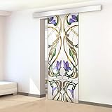 Glas-Schiebetür für den Innenbereich handbemalt Modell Symphony Purple 80x215 cm (erhältlich 60/80/90 cm) 8mm satiniertes Glas Komplettbausatz Hängestange Laufschiene (80x215 cm, rechts)