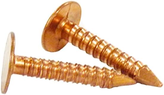 3/4" Solid Copper Ring Shank Roofing Nails, 11 Gauge, 3/8" Head, Diamond Point, for Gutters, Copper Fabrication, Decorative Copper, Saddlery, Sheet Metal, 1 lb (Approx. 302 Nails), Made in USA