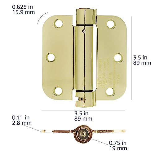 Amazon Basics Self-Closing Door Hinge, 3.5 Inch X 3.5 Inch, 1 Piece, Polished Brass #TOP3