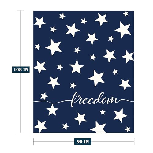 Image of YeeJu Patriotic Throw Blanket King Size Big 4th of July Memorial Day Fourth of July Blanket Bed Couch Soft Fleece Blanket Stars and Stripes White Blue Independence Veteran Day Blanket 90x108