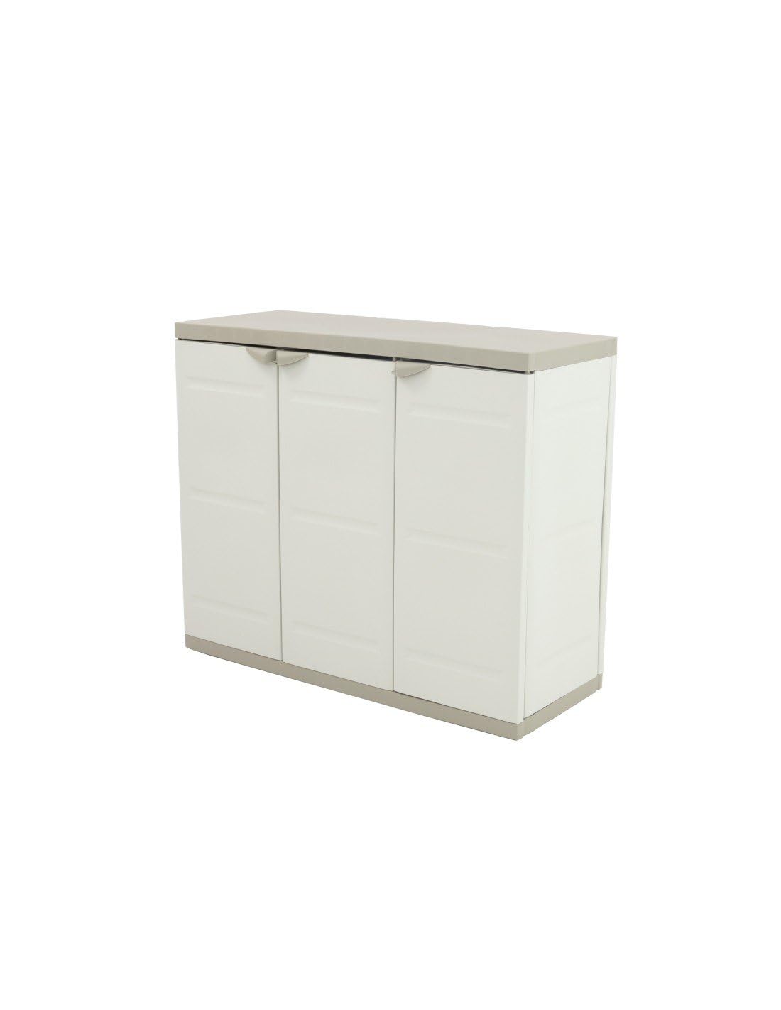 Jardin202 - Armario Medio de Resina | Titanium Beige | 3 Puertas y Baldas Regulables | 105x44x88 cm | (Beige)