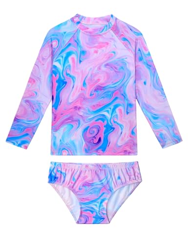 Image of Girls Swimsuit Long Sleeve Rush Guard Bathing Suit Swimwear with Bikini Bottom Sun Protection