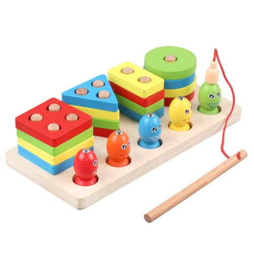 Image of Kidology Kids Montessori Wooden Stacking Toys, Shape Sorting & Toddler Fishing Toys Preschool Learning Colur Recognition Building Blocks Learning Educational Puzzle, Pack of 1