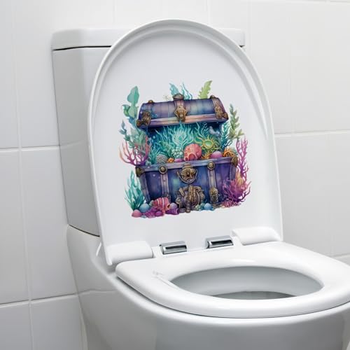 Taanfu Deep Sea Treasure Toilet Cover Sticker Decals,Flower leaf bird Waterproof Toilet Lid Tank Seat Decals Cistern Self-Adhesive Bathroom Wall Sticker, Transparent, Taanfu-001