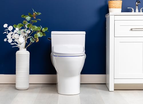 Image of ALPHA BIDET iX Pure Bidet Toilet Seat in Elongated White | Ultra Low Profile | Endless Warm Water | Arced Stainless Steel Nozzle | Blue LED Nightlight | Dryer