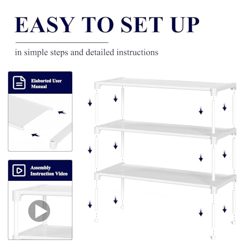Kitsure Shoe Rack - Non-Woven Shoe Rack Shelf, Shoe Organizer for Closet, Entryway, Garage & Corridor, Stackable Shoe Shelves, 27.5" Wide - 3 Tier, White
