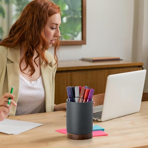 Image of Ceramic Pen Holder for Desk, Pencil Organizer & Makeup Brush Holder, Office Decor and Desk Accessories, Perfect Office Organization, Teacher Supplies (Dark Grey, Set of 1)