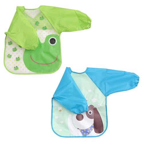 HOODANCOS Delantal para Bebés 2 Piezas Capa de Comedor Diseño de Rana y Perro Resistente al Agua Libre de Sustancias Nocivas Adecuado para Alimentación y Protección de Ropa