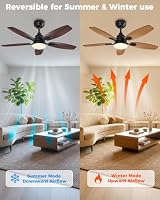 Deckenventilator mit Beleuchtung, Leiser 106cm DC-Ventilator mit Fernbedienung, Dimmbare Lampe 3000K-6500K, 5 Flügel, 6 Geschwindigkeiten, Timer, für Schlafzimmer, Esszimmer, Wohnzimmer, Küche, Büro – Ansicht 7