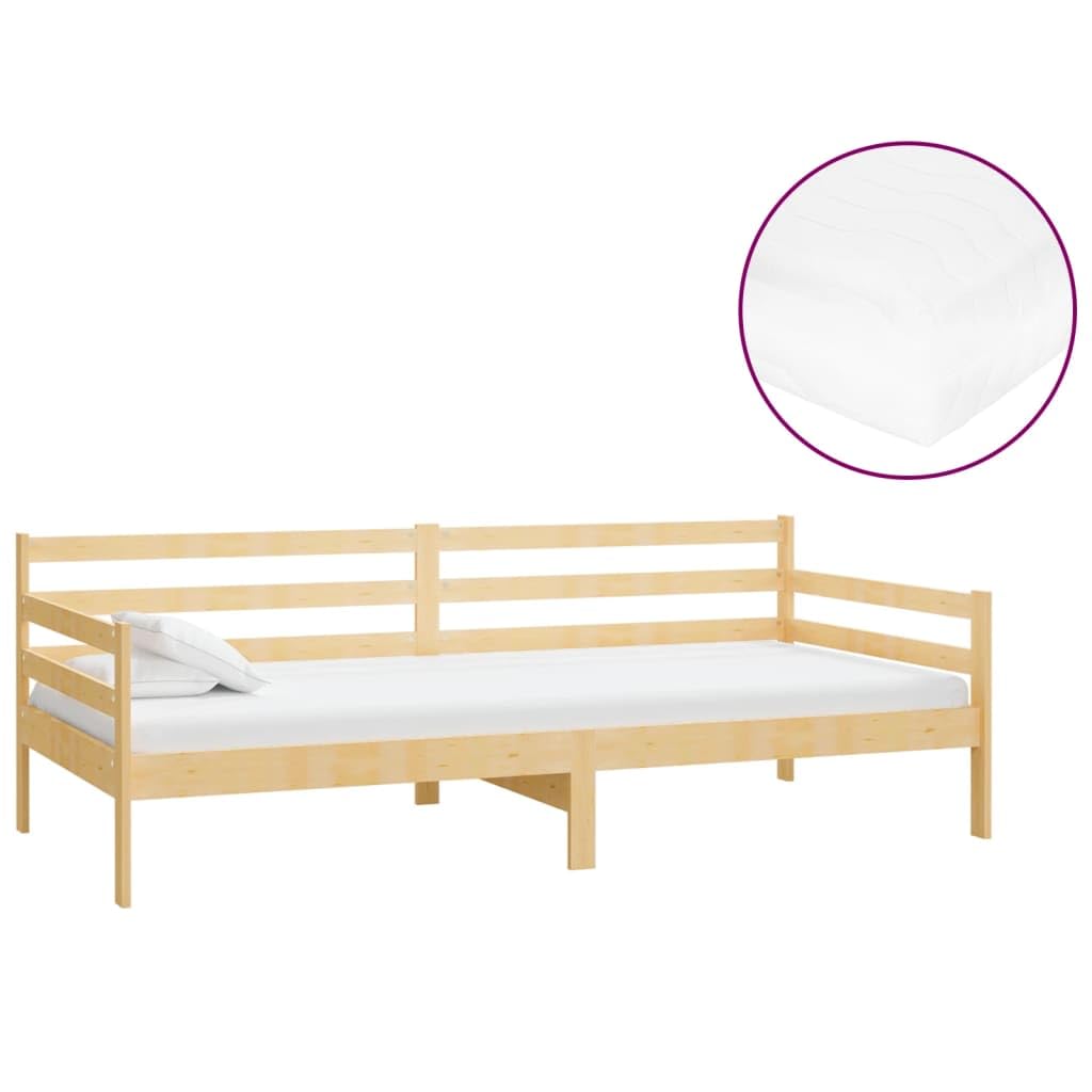 Z litego drewna sosnowego gościnna leżanka z materacem biała 90x200 cm | Łóżko dzienne z materacem 90x200 cm lite drewno sosnowe dla gości sofa tapicerowana