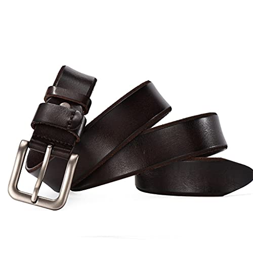 Men Belt Leather Casual Vintage Belts Pin Buckle Full Grain Cow Leather Cowhide Straps (Color : Coffee, Size : 115CM) (Coffee 120CM)2
