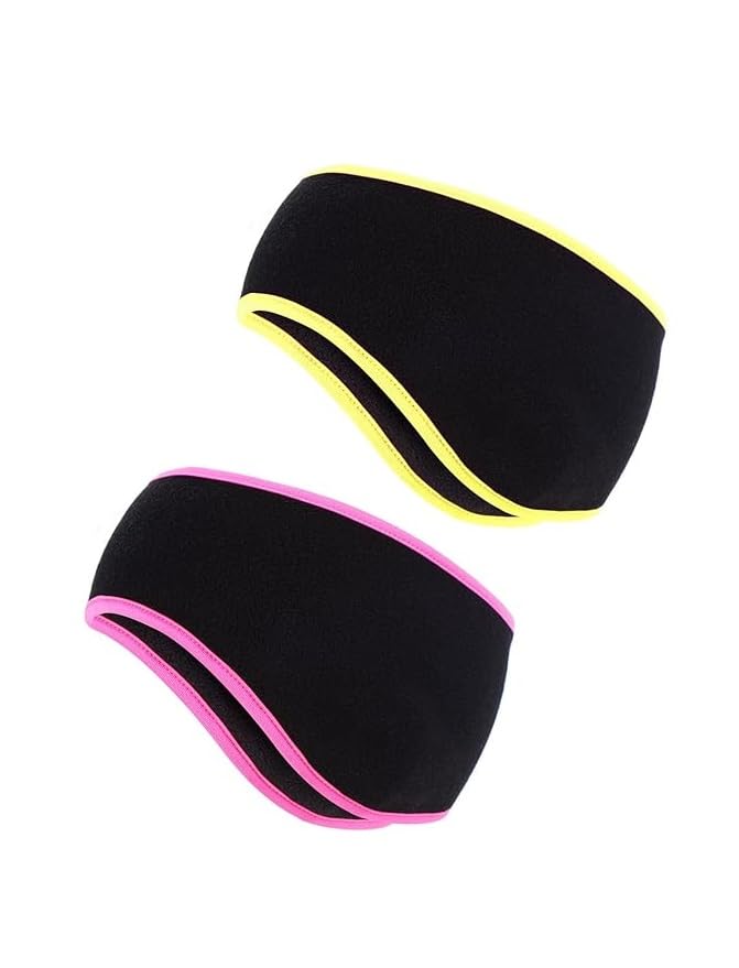 2 PCs Winter Fleece Ear Warmers Unisex Headband- Winter Ear Muffs for Men Women Kids in Cold Weather, Running Yoga Skiing Riding Bike Ear Cover (Pink & Neon Green)-image-49