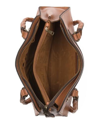 Image of Patricia Nash Calvi Leather Satchel with Crossbody Strap, Cognac Tooled, 12.5 x 9.5 Inches, Twisted Rope Handles