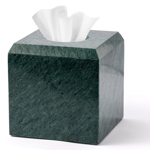 WORHE Marble Tissue Box Cover Italy Natural Heavy Duty Square Facial Toilet Paper Holder for Bathroom Living Room Bedroom Dresser Vanity Kitchen Minimalistic Office for Home Decor Green (WH118)